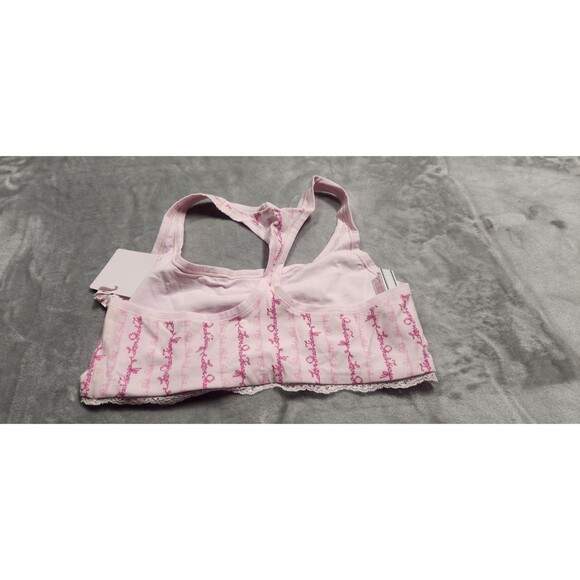 NWT PINK X LoveShackFancy XL Logo Mania Pink Cotton Racerback Bralette - Picture 7 of 8